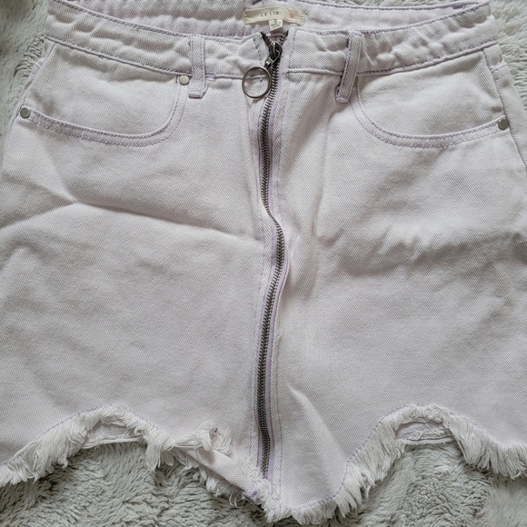✨️CL Le Lis Lavender Purple Raw Curve Hem Full Zip Up Cotton Skirt Size S - Picture 2 of 12